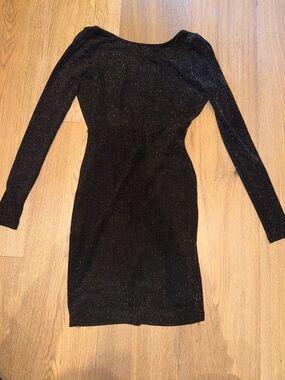 Lulu's Black Glitter Long-Sleeve Bodycon Dress backless